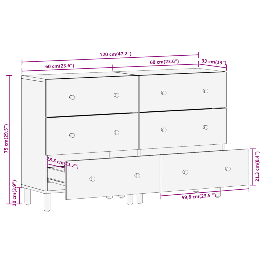 Armoires latérales 2 pcs 60x33x75 cm bois massif de manguier