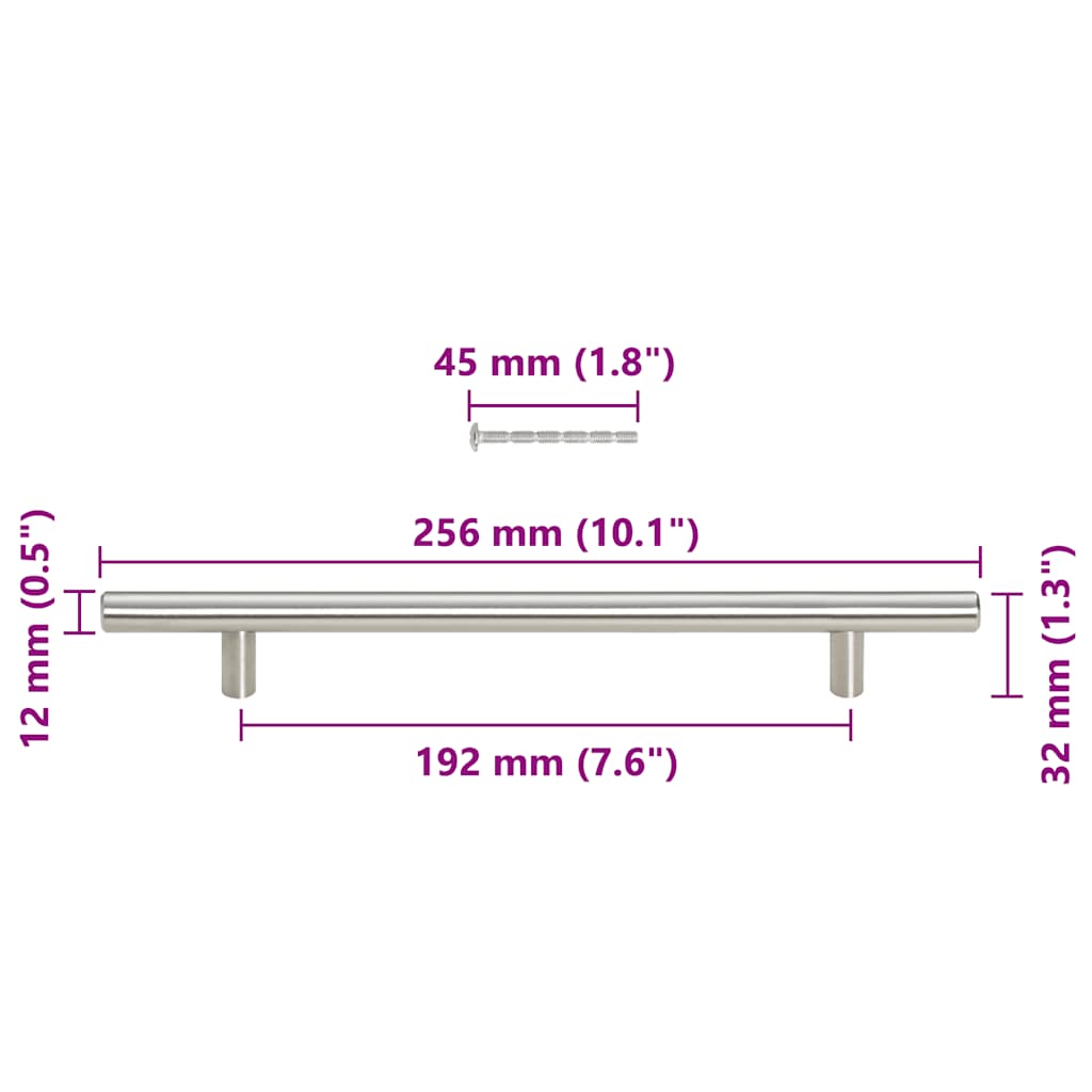 Poignées d'armoire 5 pcs argenté 192 mm acier inoxydable