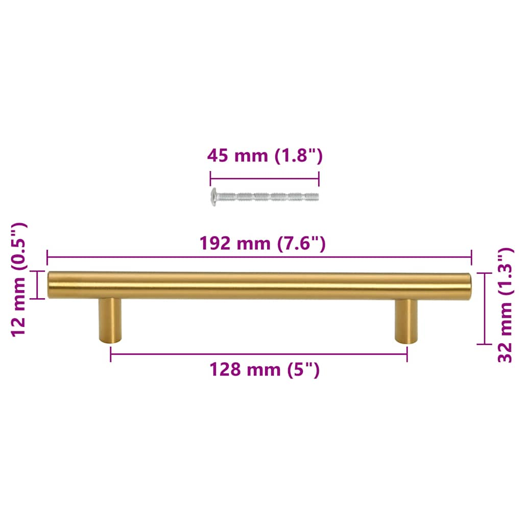 Poignées d'armoire 10 pcs doré 128 mm acier inoxydable