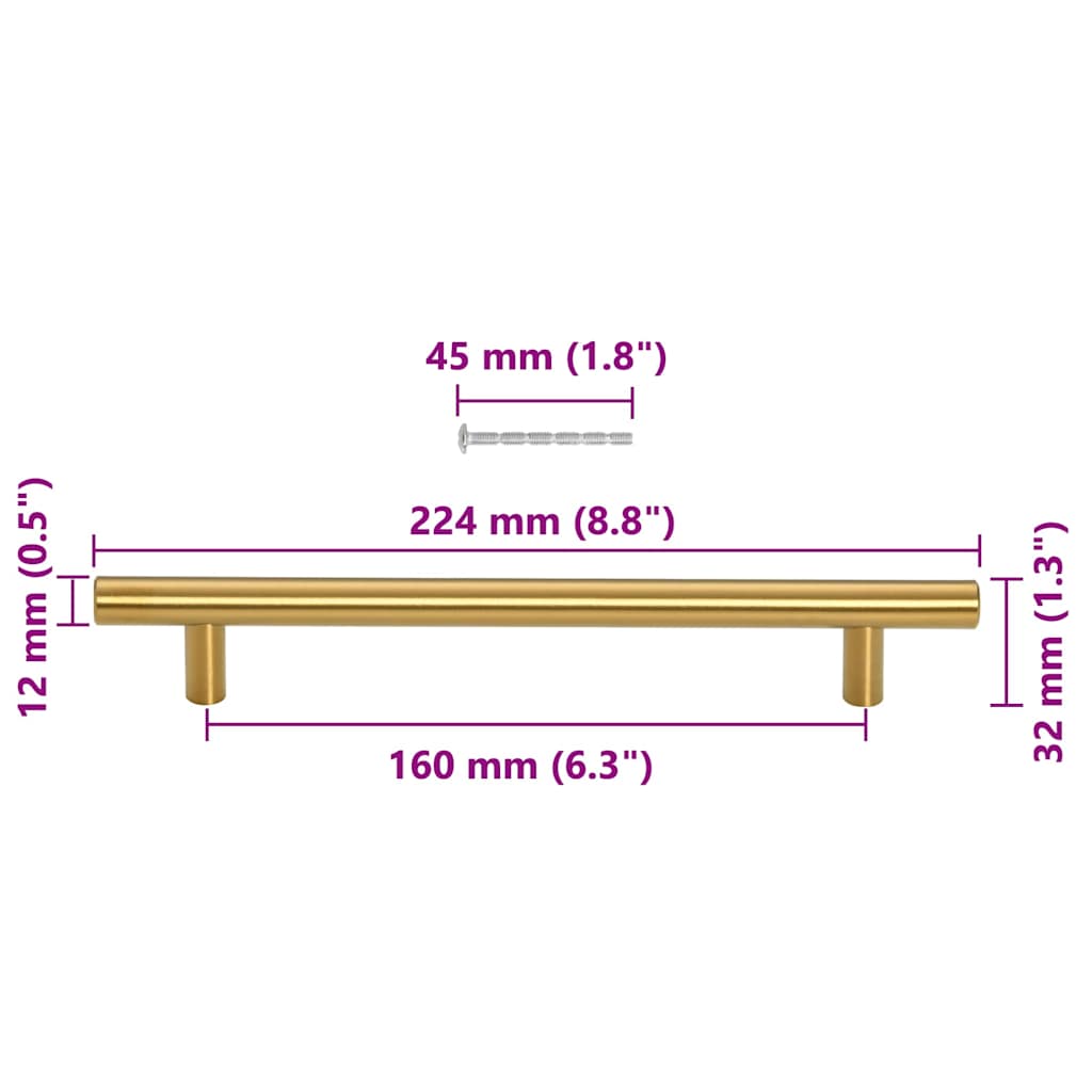 Poignées d'armoire 10 pcs doré 160 mm acier inoxydable