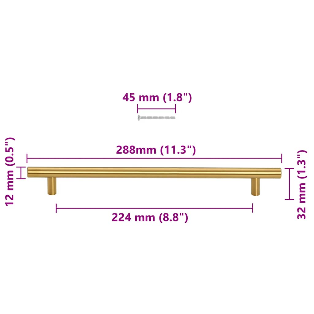 Schrankgriffe 5 Stück Gold 224 mm Edelstahl