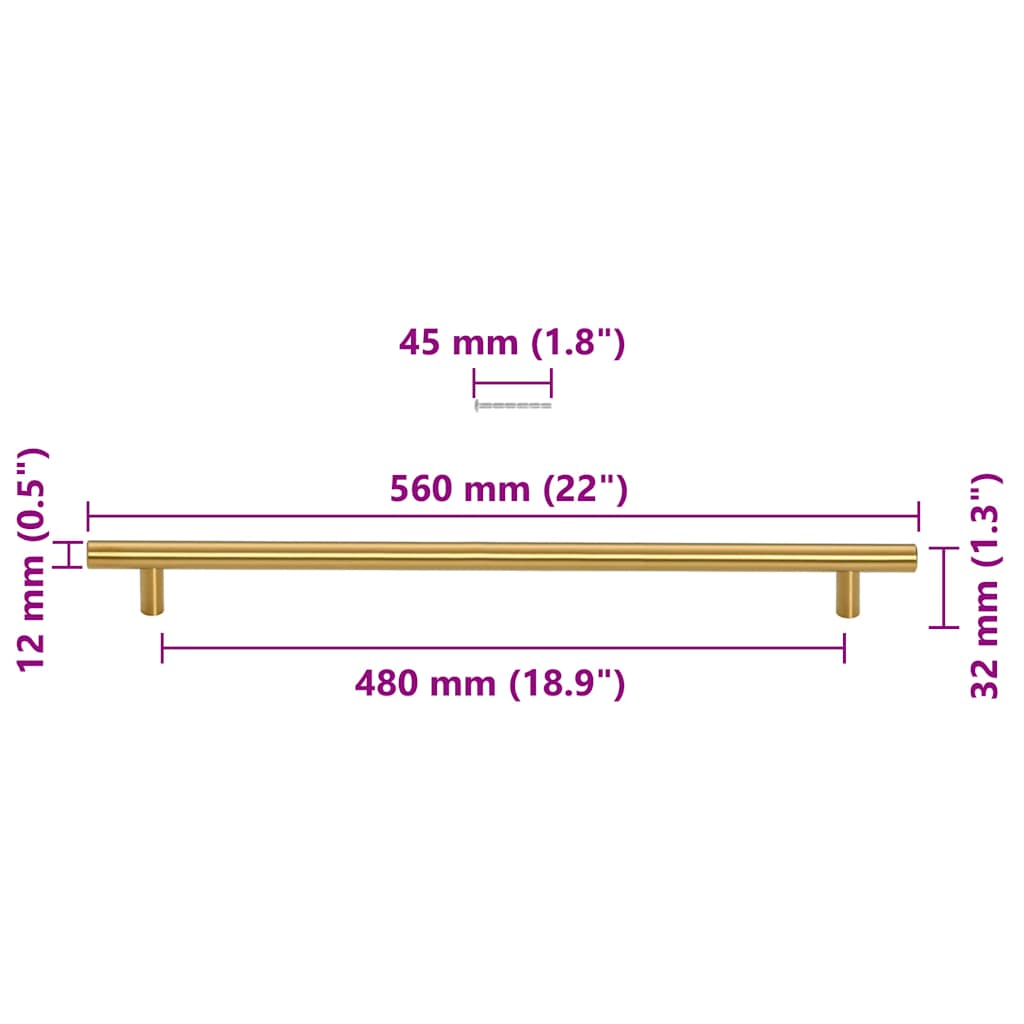 Poignées d'armoire 5 pcs doré 480 mm acier inoxydable