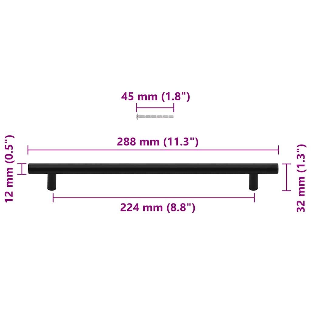 Poignées d'armoire 5 pcs noir 224 mm acier inoxydable