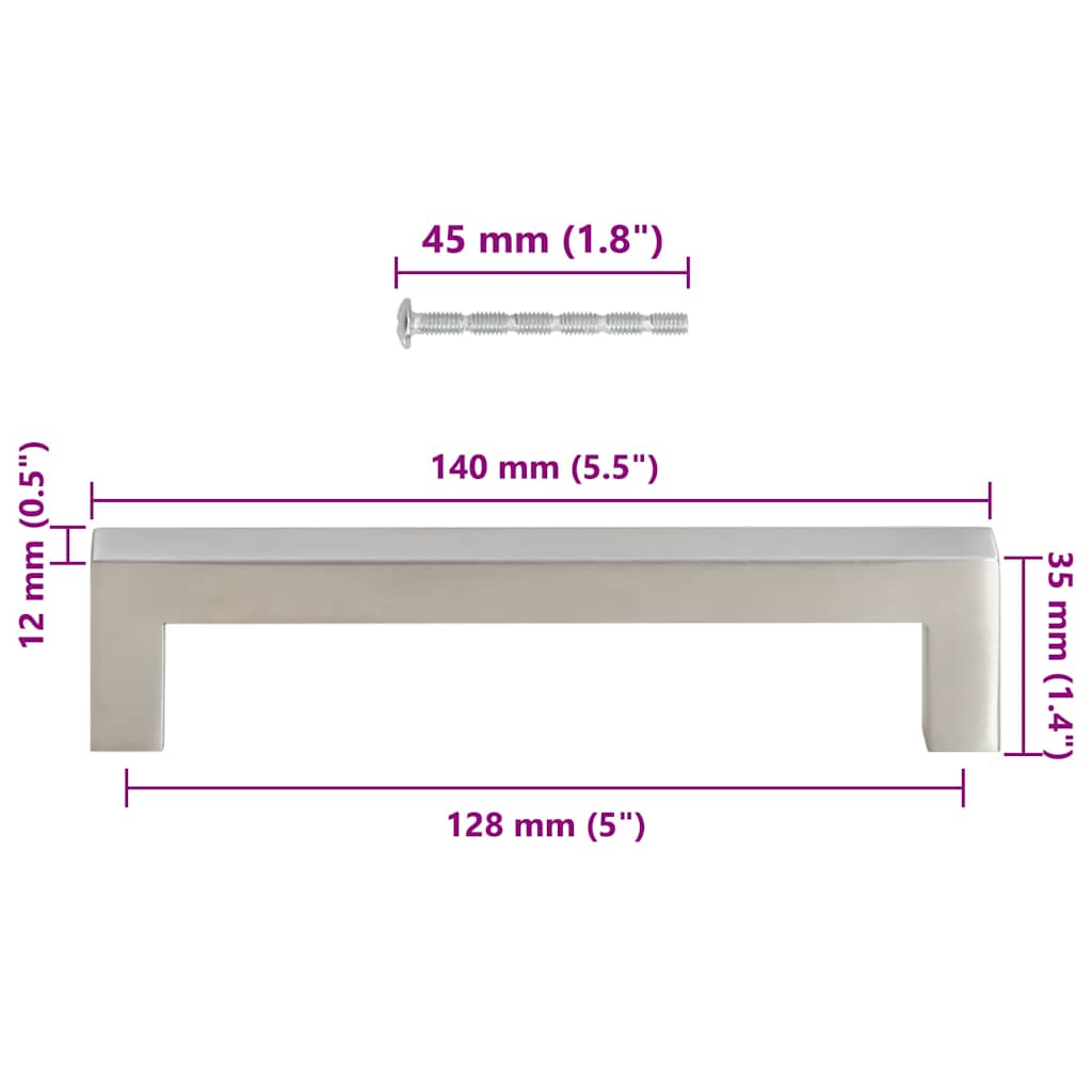 Poignées d'armoire 10 pcs argenté 128 mm acier inoxydable