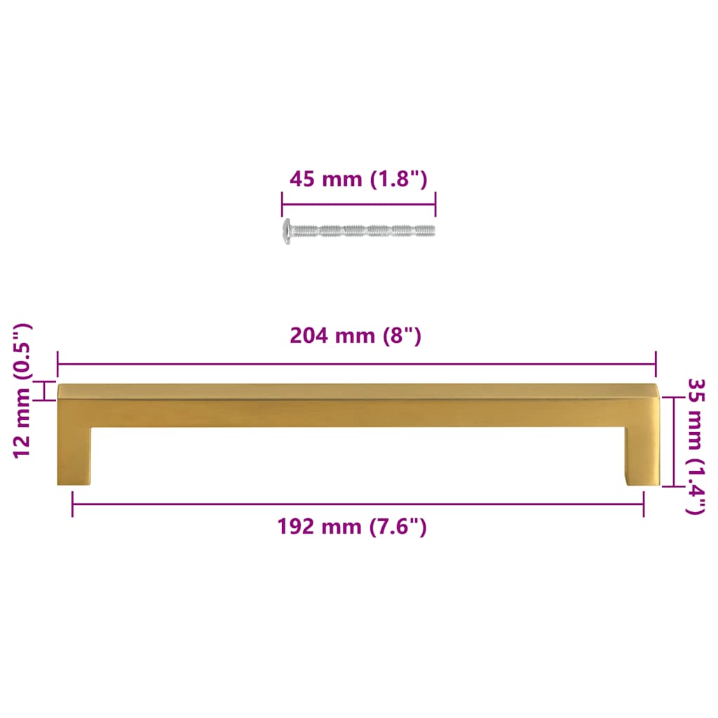 Poignées d'armoire 5 pcs doré 192 mm acier inoxydable