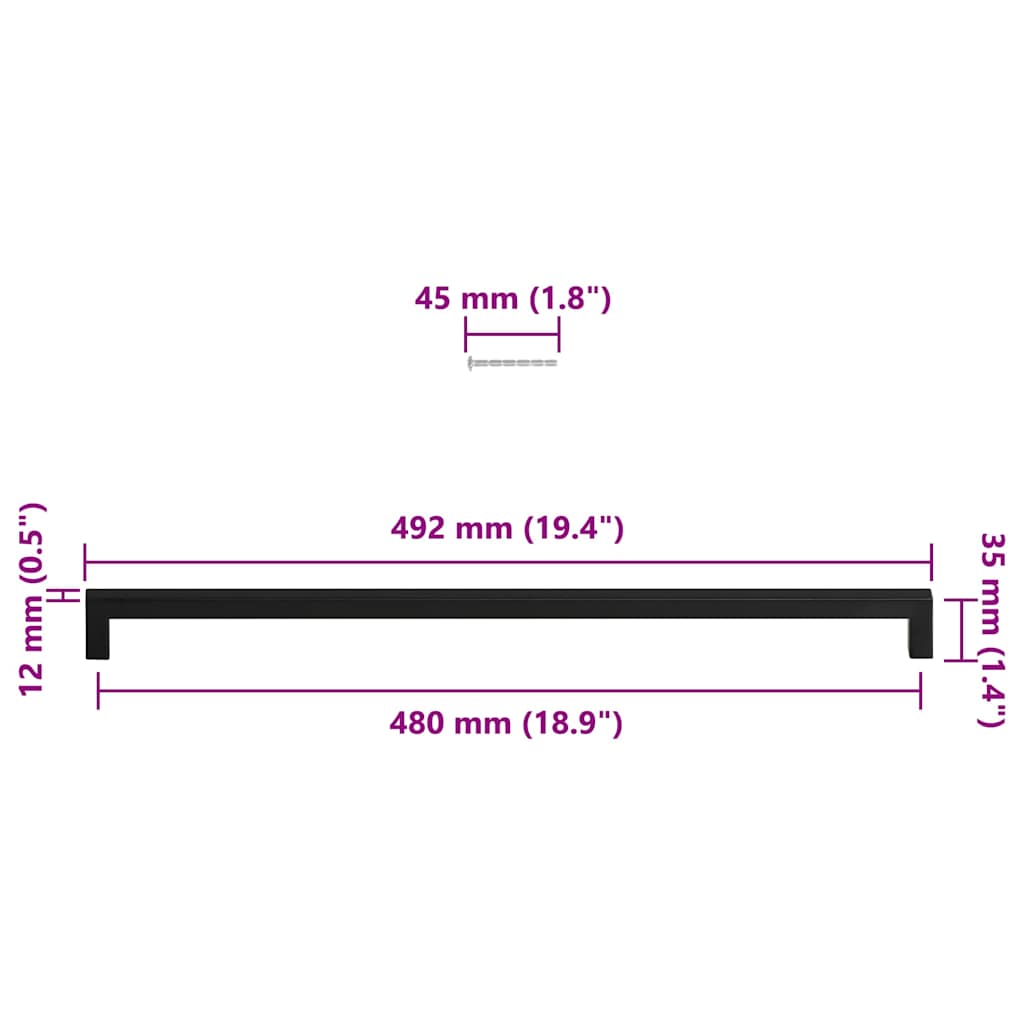 Poignées d'armoire 5 pcs noir 480 mm acier inoxydable