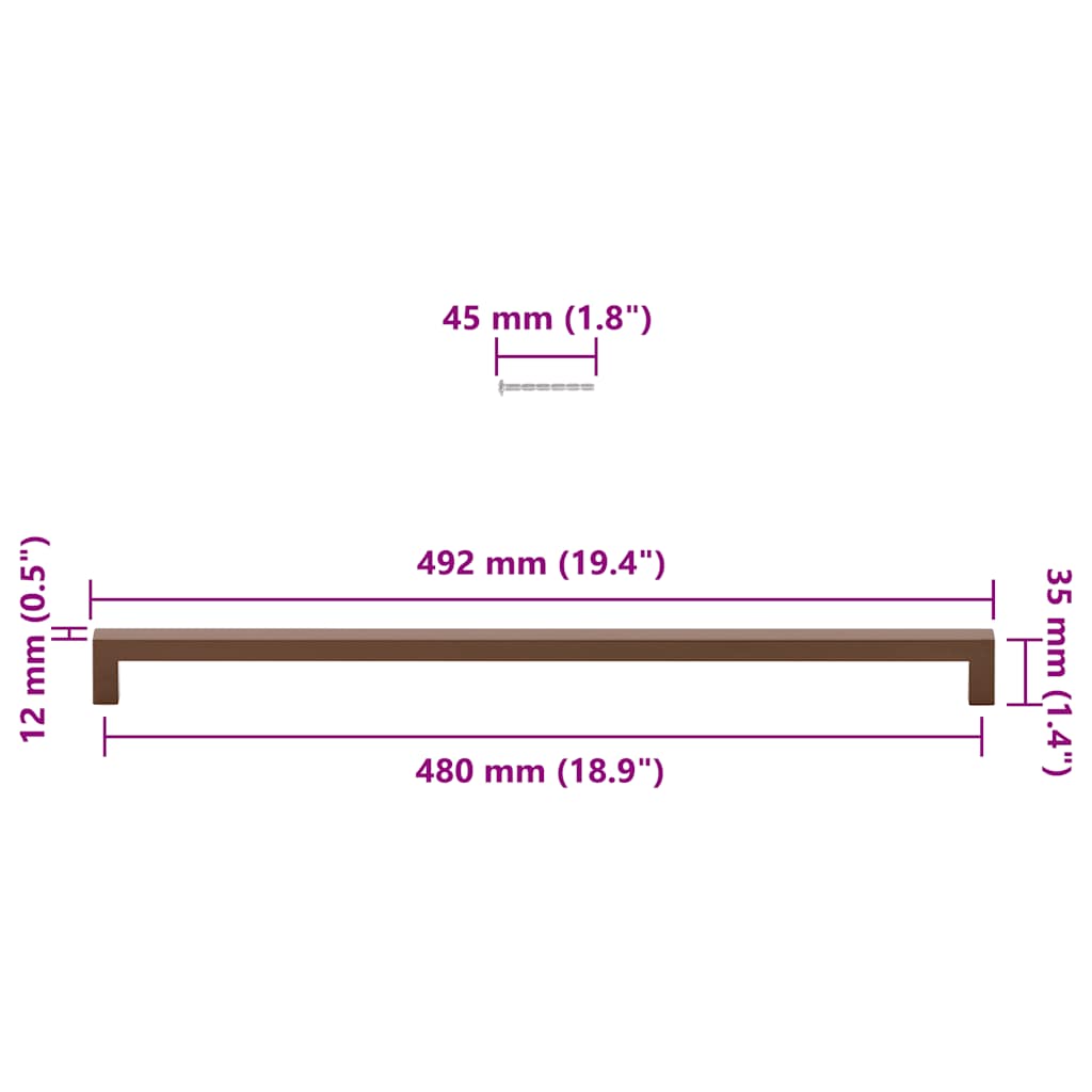 Poignées d'armoire 5 pcs bronze 480 mm acier inoxydable