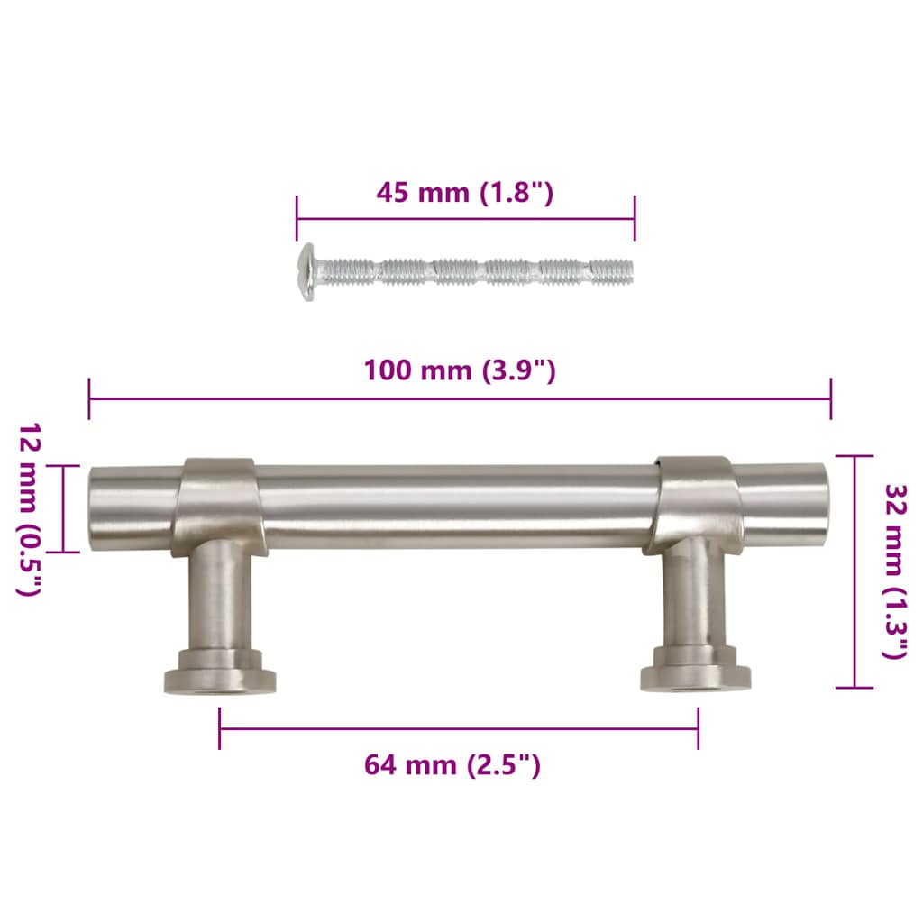 Poignées d'armoire 10 pcs argenté 64 mm acier inoxydable