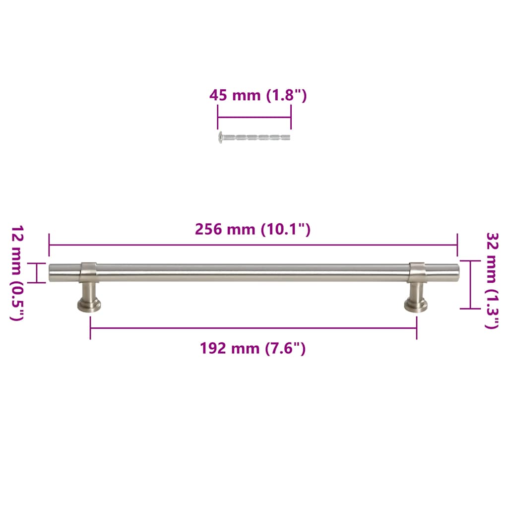 Poignées d'armoire 5 pcs argenté 192 mm acier inoxydable