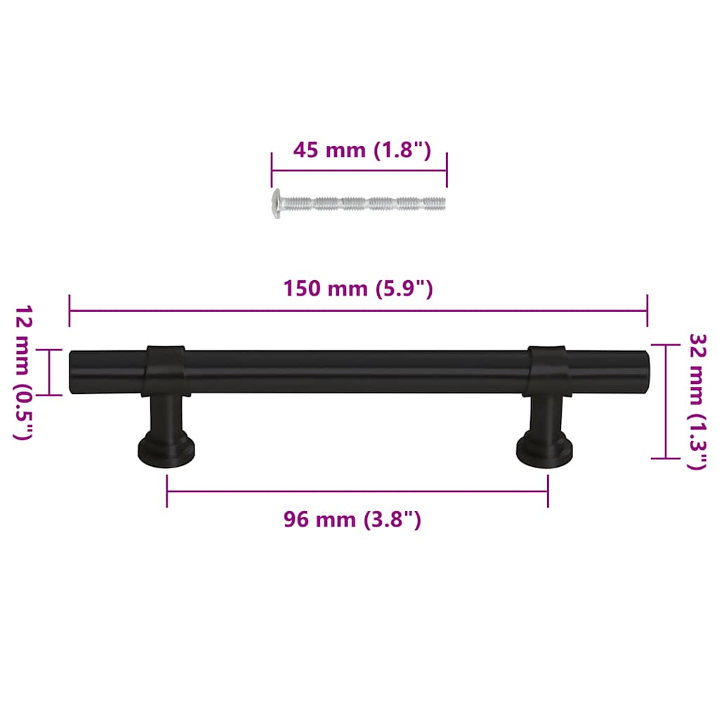 Poignées d'armoire 10 pcs noir 96 mm acier inoxydable