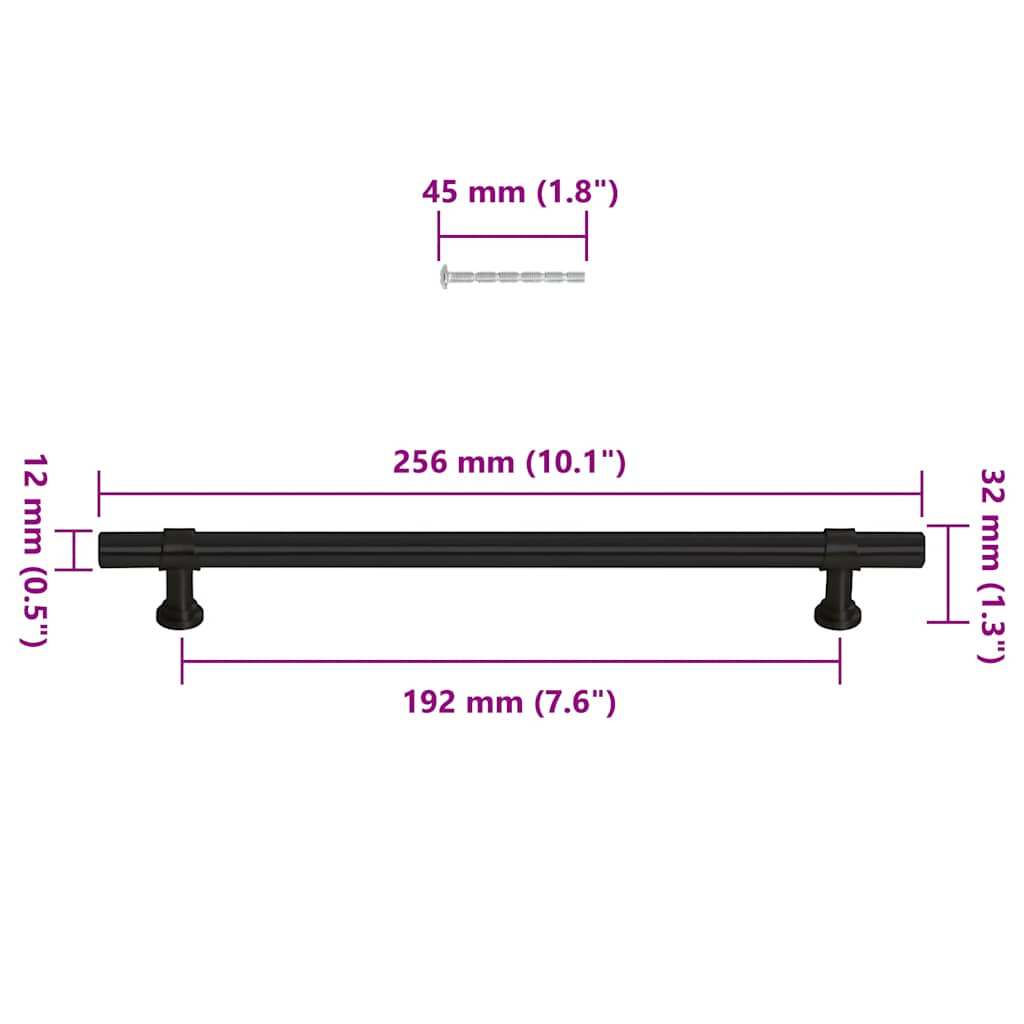 Poignées d'armoire 5 pcs noir 192 mm acier inoxydable