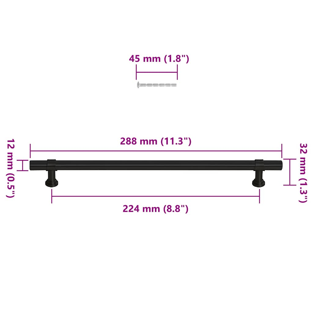 Poignées d'armoire 5 pcs noir 224 mm acier inoxydable