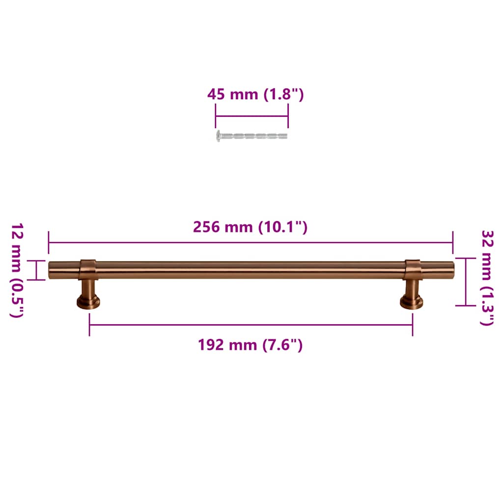 Poignées d'armoire 5 pcs bronze 192 mm acier inoxydable