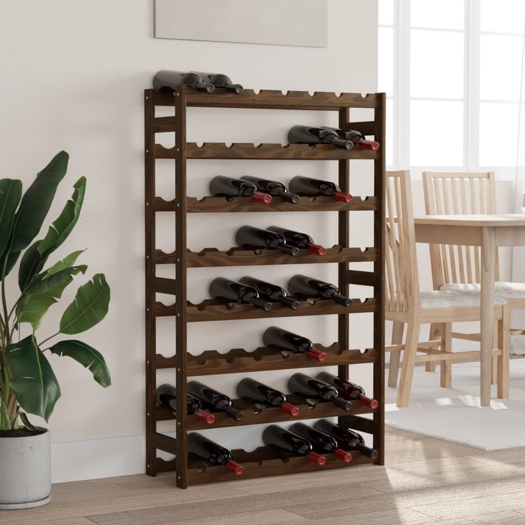 Bottle rack for 56 bottles brown solid pine wood