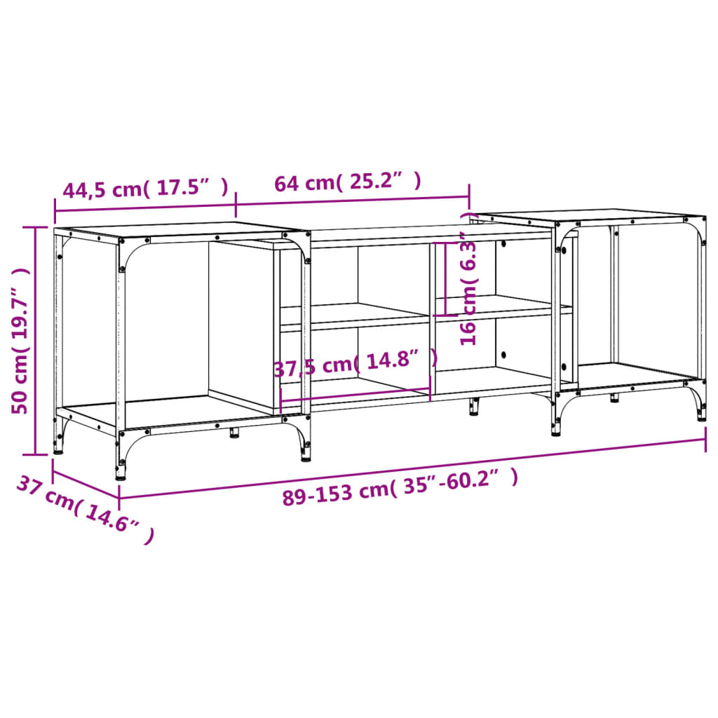 Meuble TV chêne fumé 153x37x50 cm bois d'ingénierie