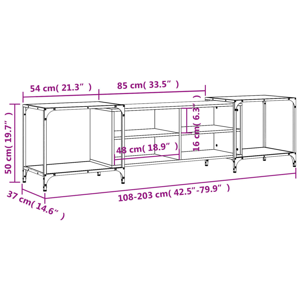 Meuble TV chêne fumé 203x37x50 cm bois d'ingénierie