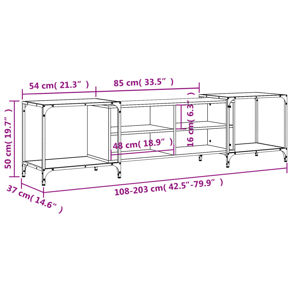 Meuble TV chêne marron 203x37x50 cm bois d'ingénierie