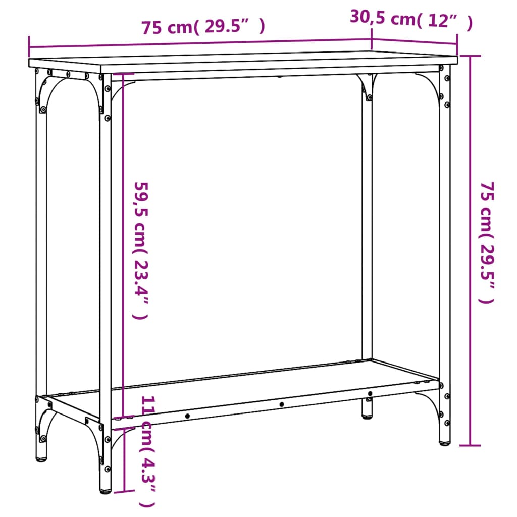 Table console sonoma gris 75x30,5x75 cm bois d'ingénierie