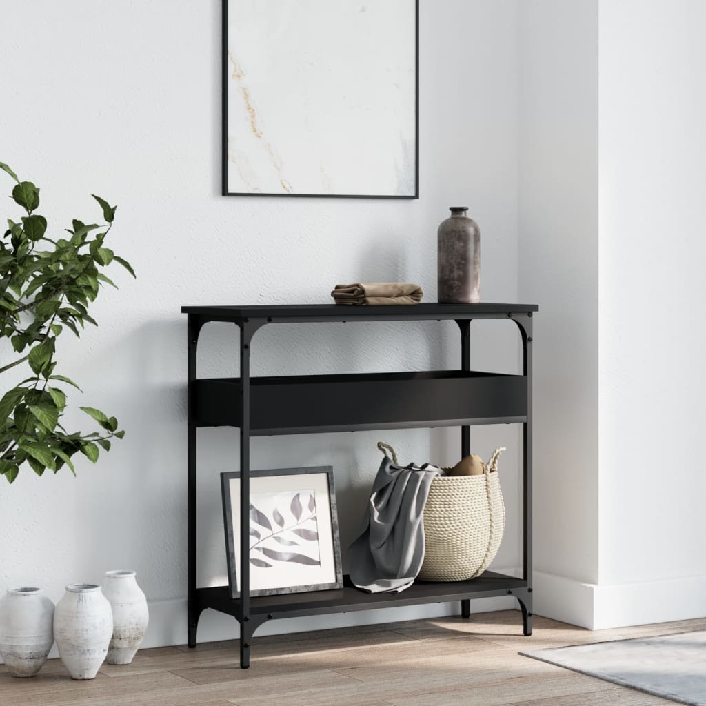 Table console avec étagère noir 75x29x75 cm bois d'ingénierie