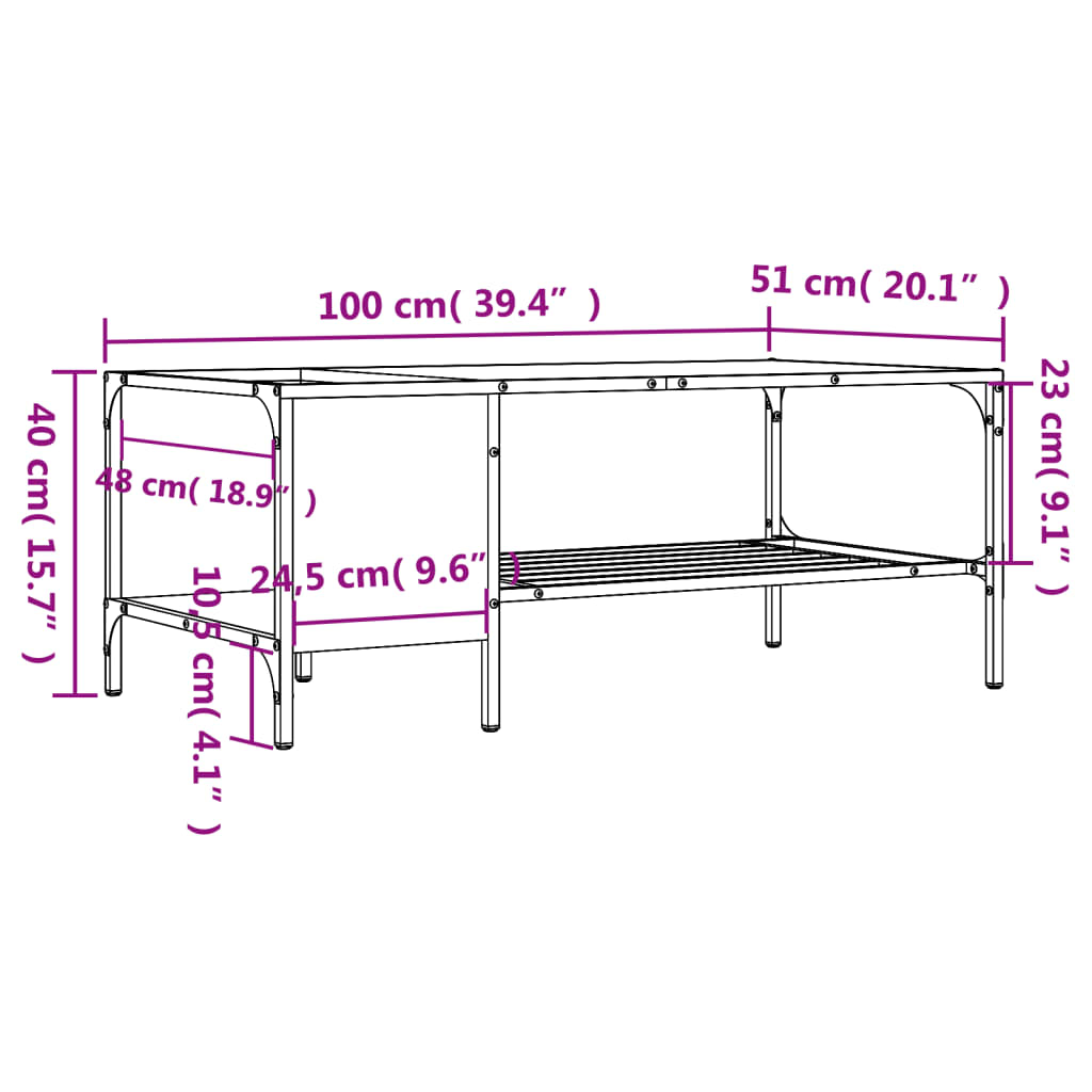 Table basse avec support sonoma gris 100x51x40 cm