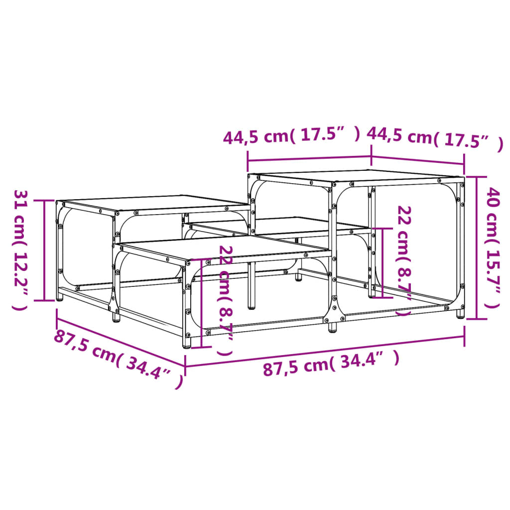 Schwarzer Couchtisch 87,5 x 87,5 x 40 cm, Holzwerkstoff