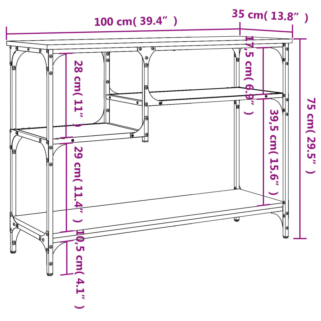 Table console avec étagères noir 100x35x75 cm