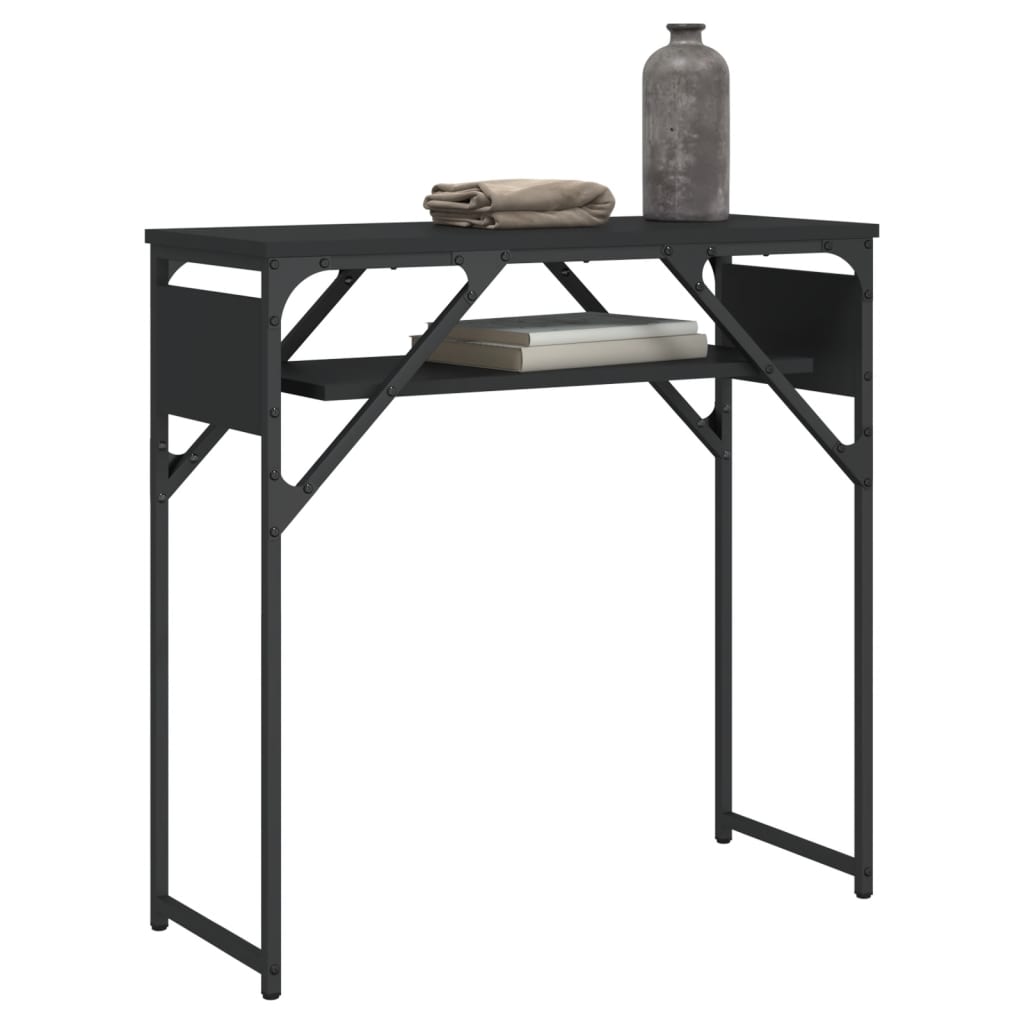 Table console avec étagère noir 75x30x75 cm bois d'ingénierie