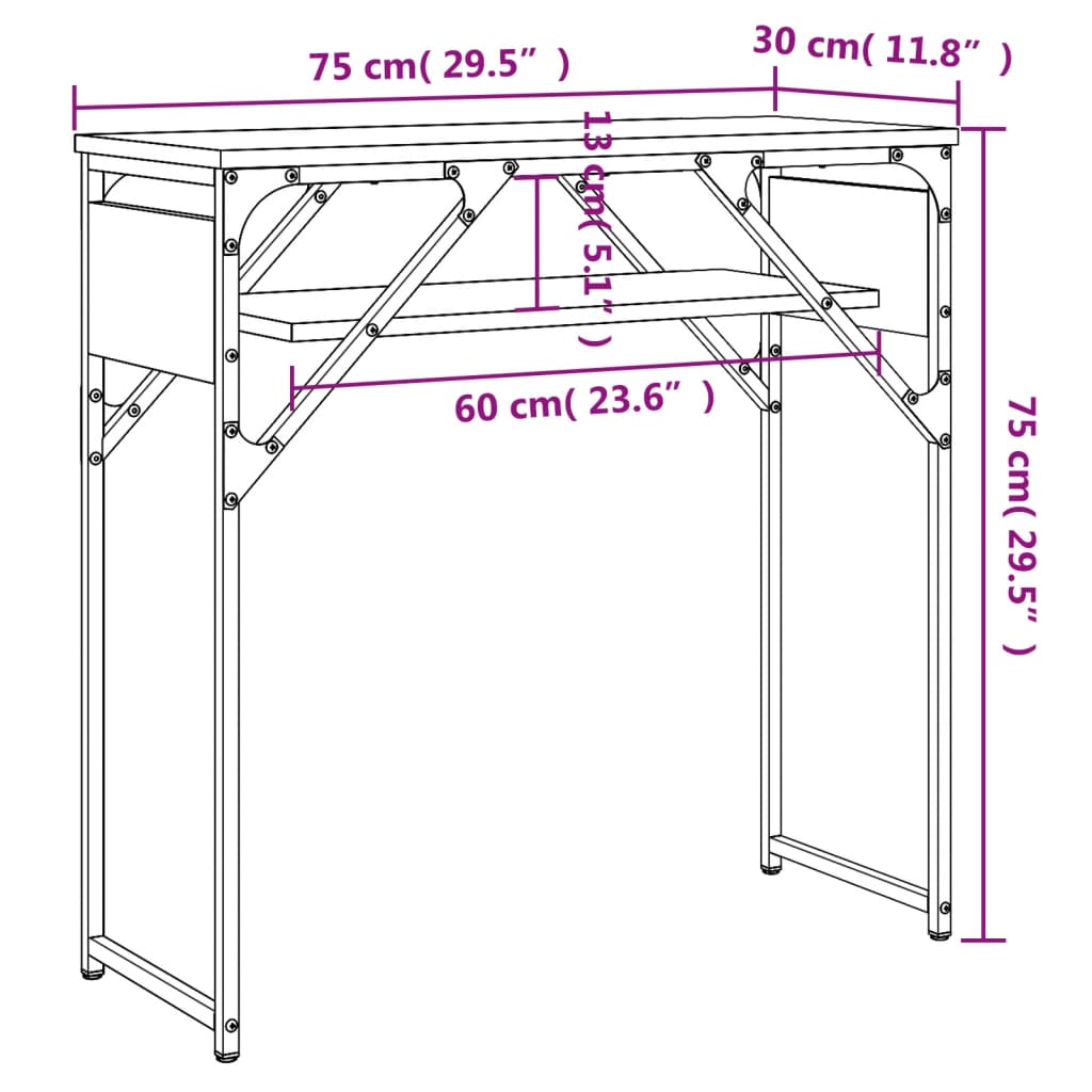 Table console avec étagère chêne sonoma 75x30x75 cm