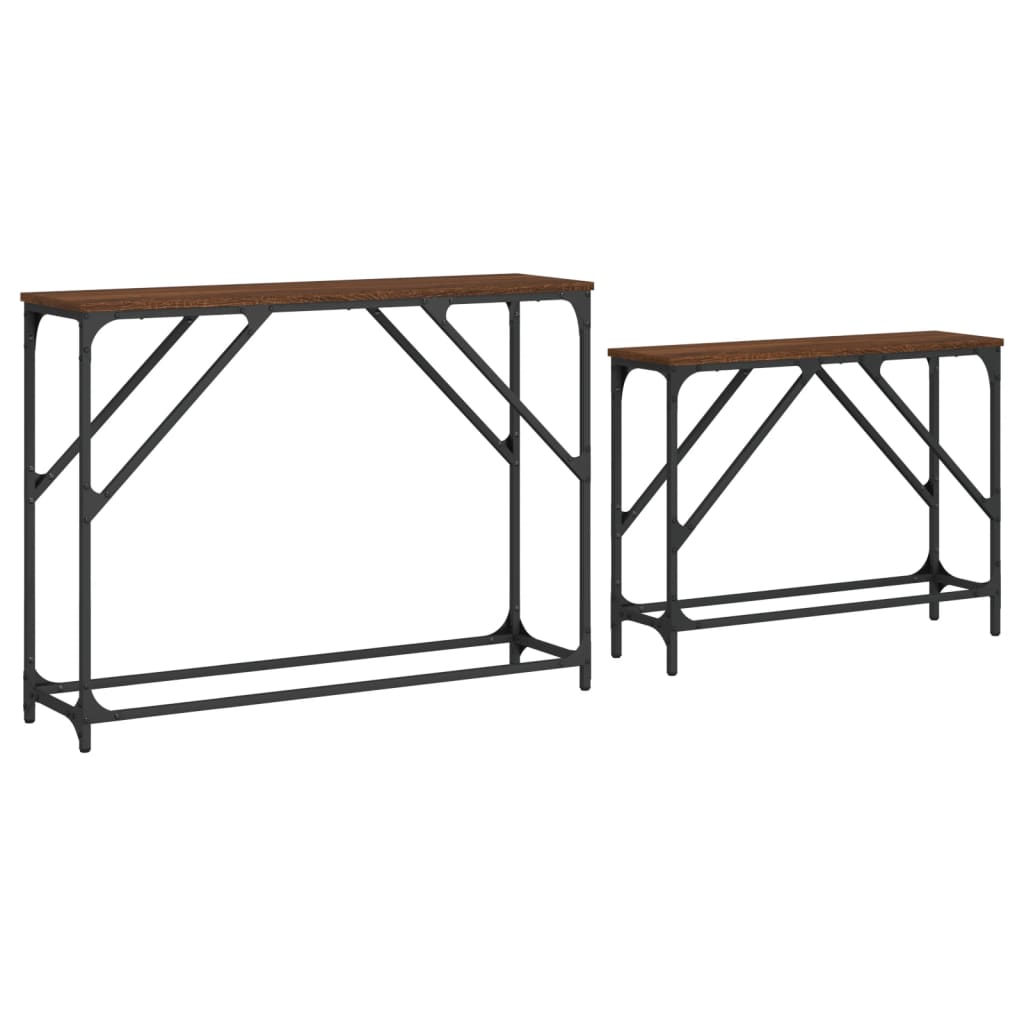 2 pcs nesting console tables oak brown engineered wood