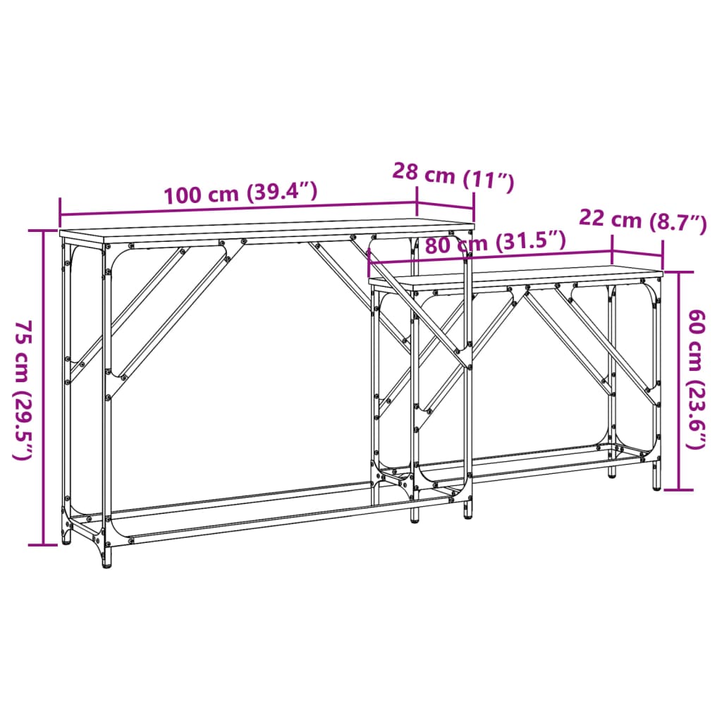Tables console gigognes 2 pcs chêne marron bois d'ingénierie