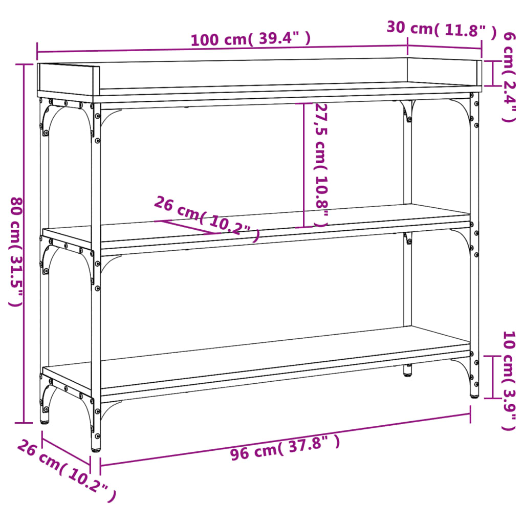 Table console avec étagères noir 100x30x80 cm