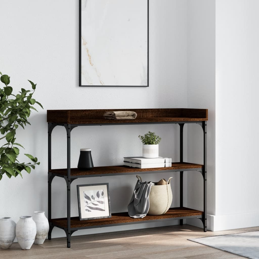 Table console avec étagères chêne marron 100x30x80 cm