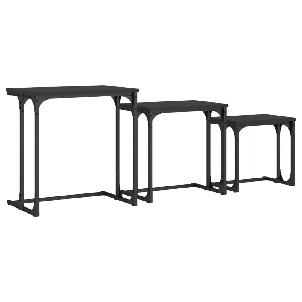 Tables basses gigognes 3 pcs noir bois d'ingénierie