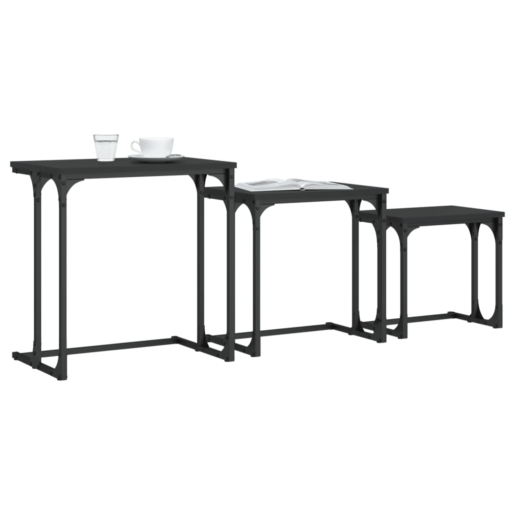 Tables basses gigognes 3 pcs noir bois d'ingénierie