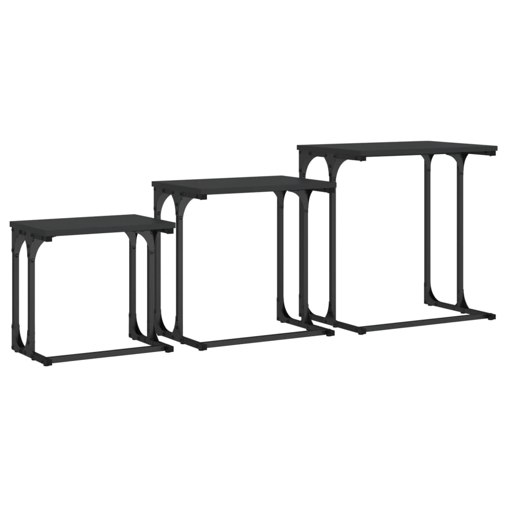 Tables basses gigognes 3 pcs noir bois d'ingénierie