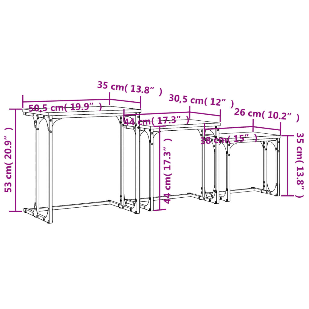 Tables basses gigognes 3 pcs noir bois d'ingénierie