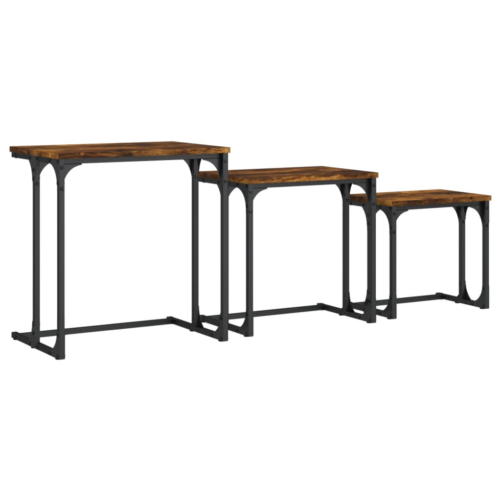 Tables basses gigognes 3 pcs chêne fumé bois d'ingénierie