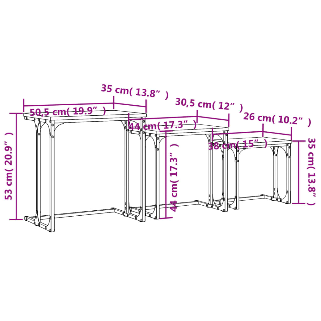 Tables basses gigognes 3 pcs chêne marron bois d'ingénierie