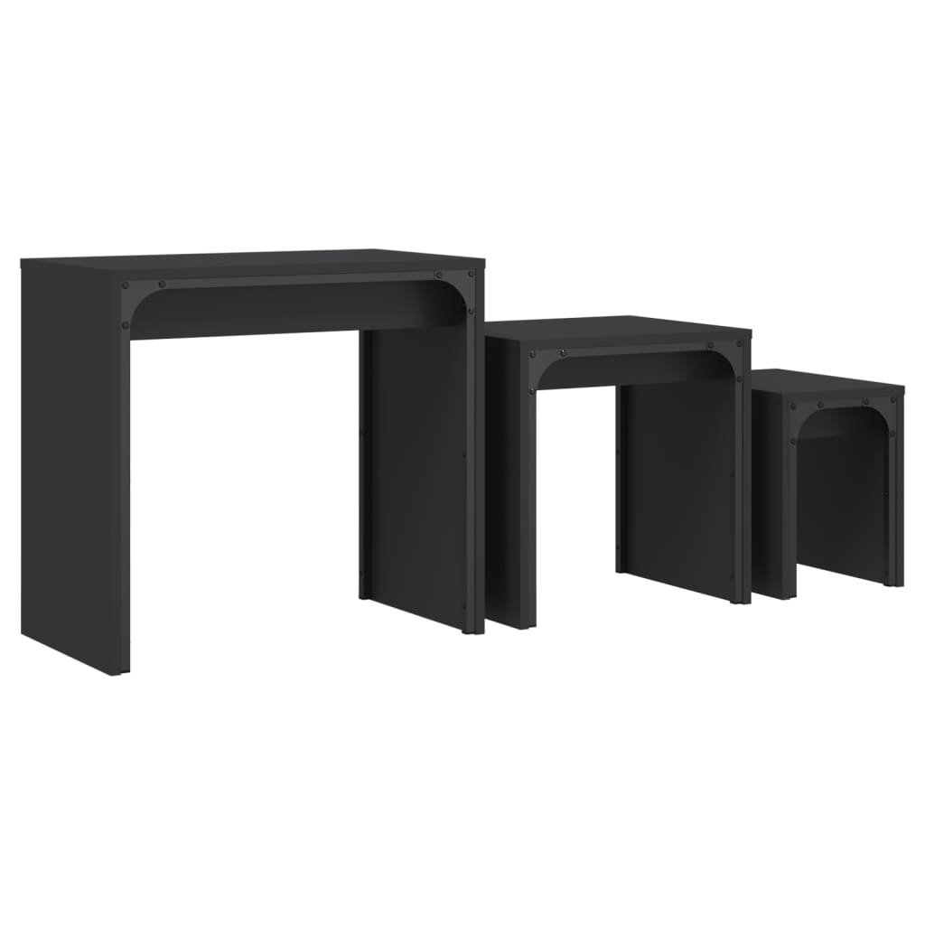 Tables basses gigognes 3 pcs noir bois d'ingénierie