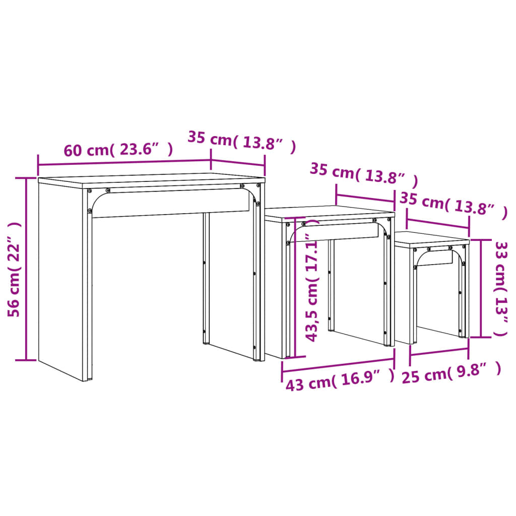 Tables basses gigognes 3 pcs noir bois d'ingénierie