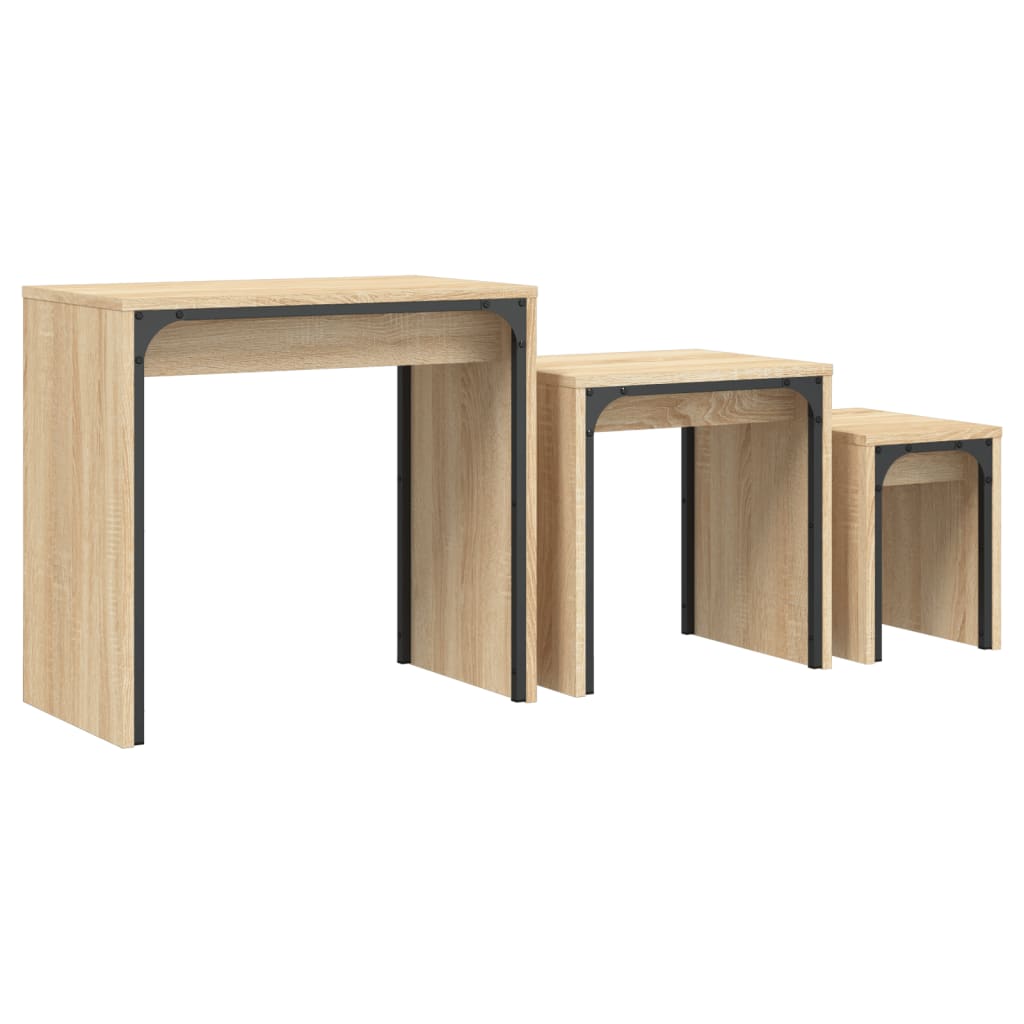 3 pcs nesting coffee tables sonoma oak engineered wood