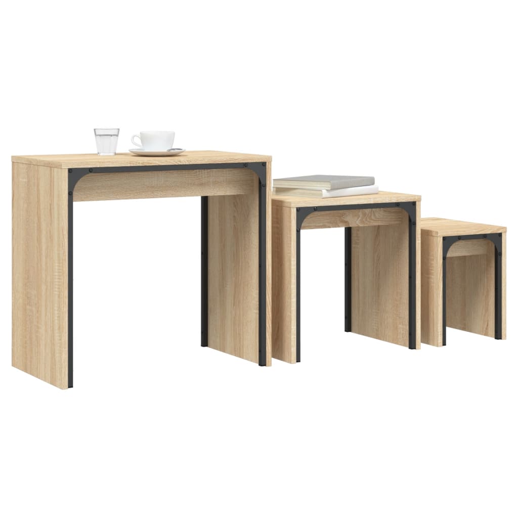 3 pcs nesting coffee tables sonoma oak engineered wood