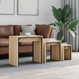 3 pcs nesting coffee tables sonoma oak engineered wood