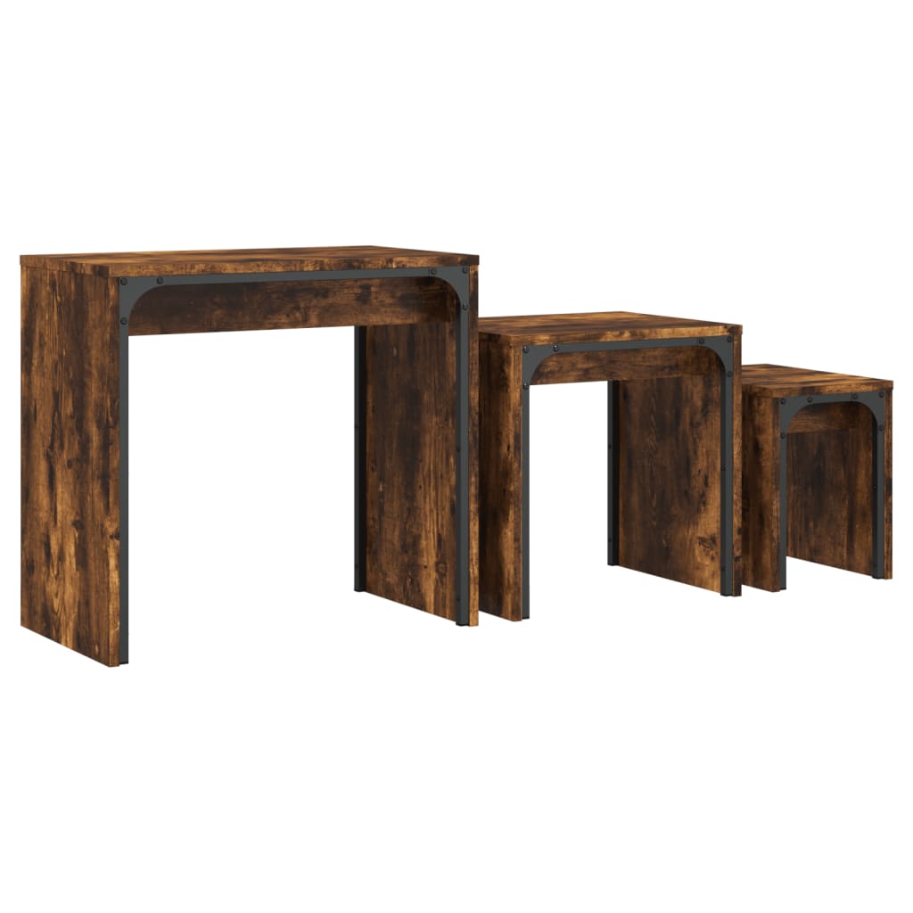 Tables basses gigognes 3 pcs chêne fumé bois d'ingénierie