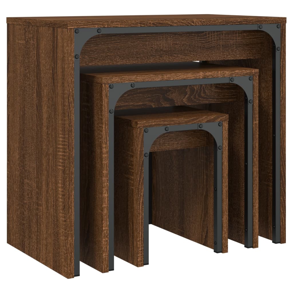 Tables basses gigognes 3 pcs chêne marron bois d'ingénierie