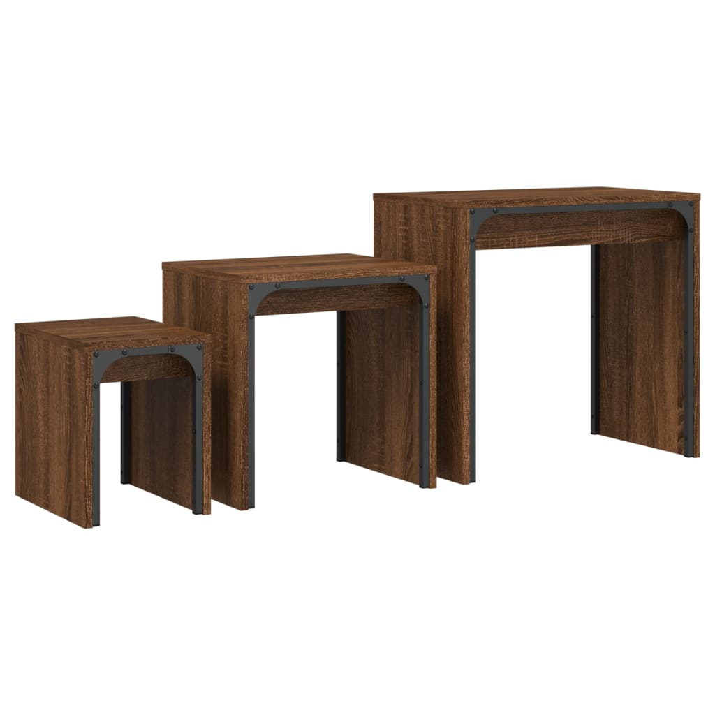 Tables basses gigognes 3 pcs chêne marron bois d'ingénierie