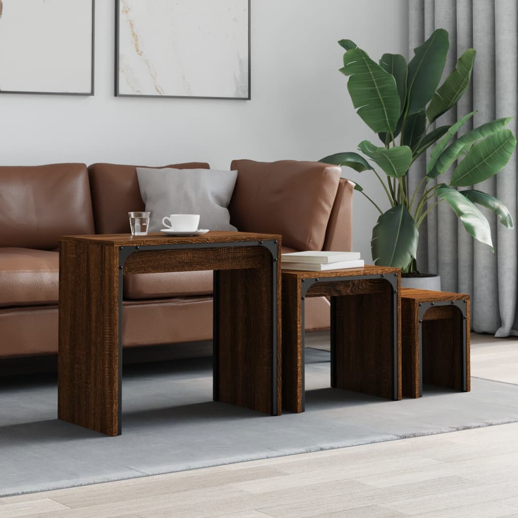 Nesting Coffee Tables 3 pcs Oak Brown Engineered Wood