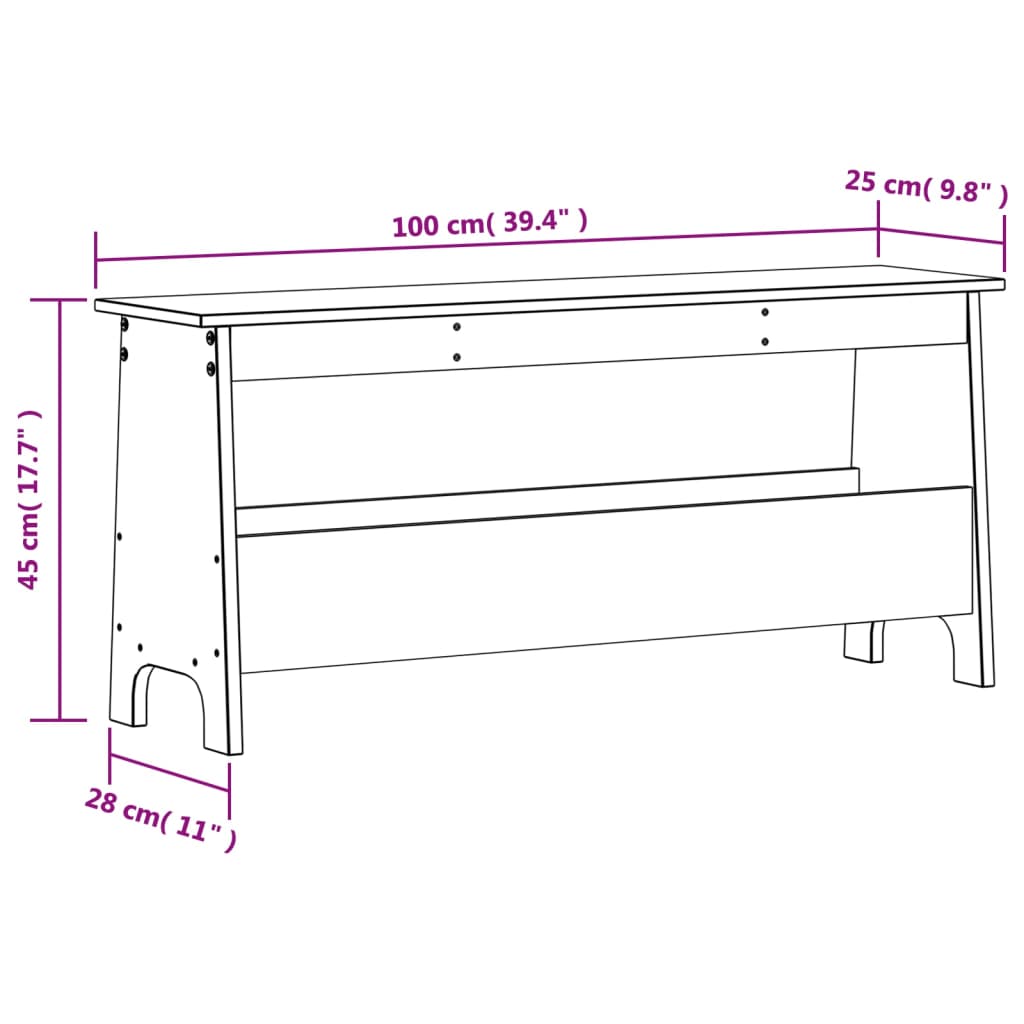 Banc d'entrée cire marron 100x28x45 cm bois de pin massif