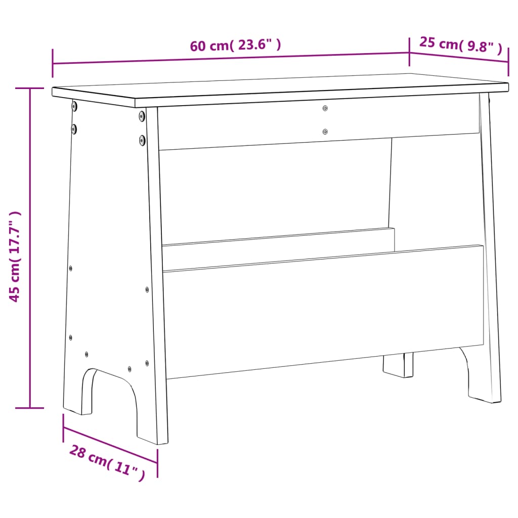 Banc d'entrée cire marron 60x28x45 cm bois de pin massif