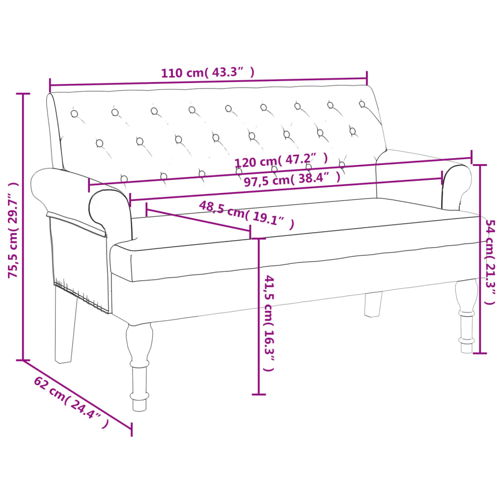 Bench with dark gray backrest 120x62x75.5 cm fabric